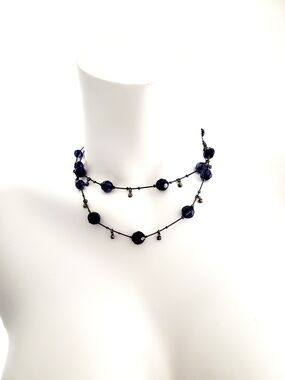 George Double-Strand Faceted Navy Bead Necklace